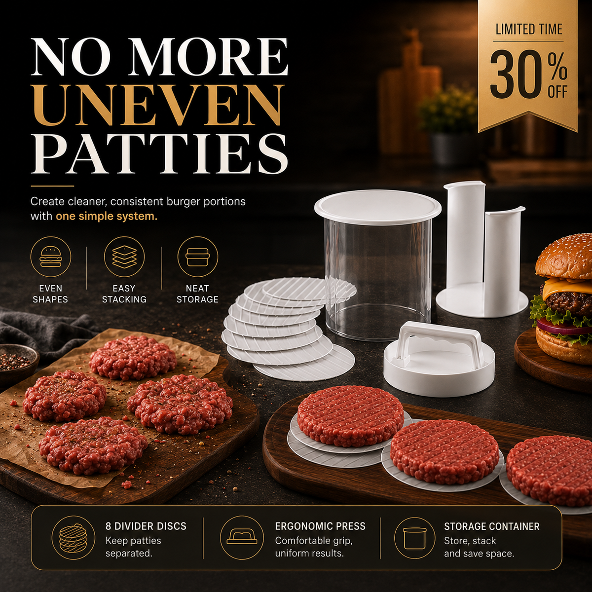 🔥 BLACK FRIDAY EARLY ACCESS — 30% OFF 🍔 Burger Patty Press Maker | Perfect Burgers in Seconds