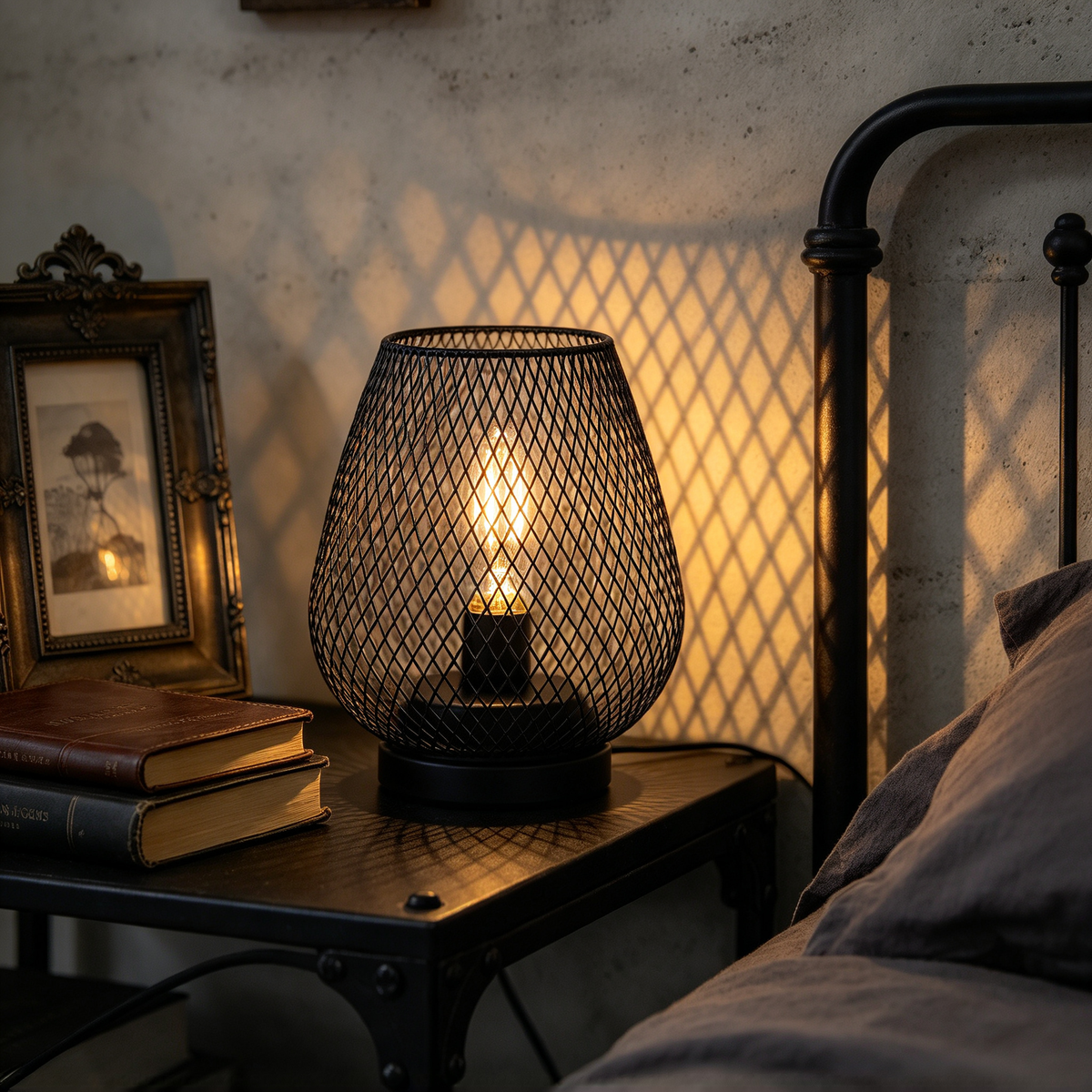 🖤 Modern Lighting | Iron Mesh Craft | Bedroom Decor | Stylish Gift Choice | Cozy Shadow Glo