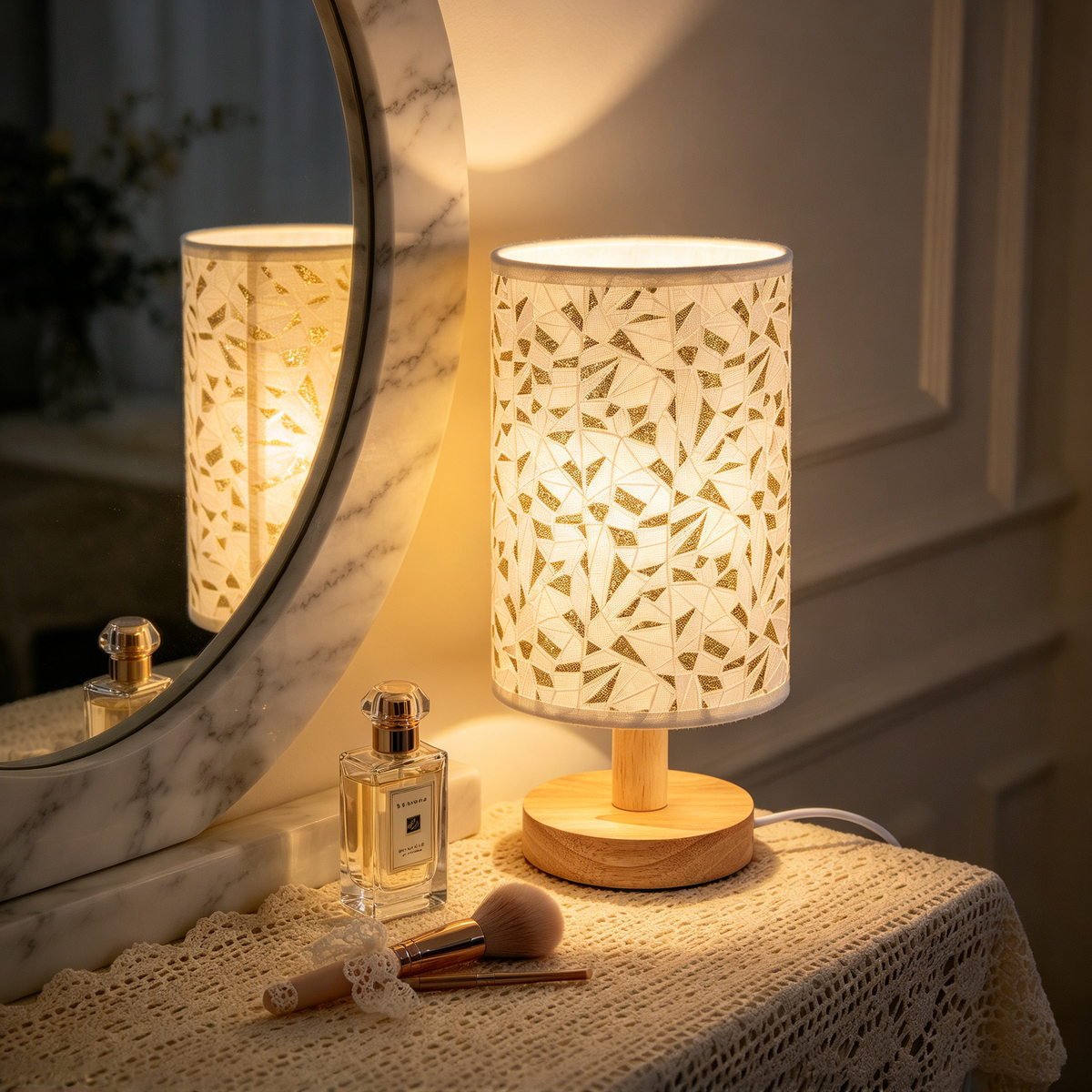 🌟 Home Lighting | Fabric & Wood Design | Bedroom Decor | Elegant Gift Choice | Soft Mosaic Glow
